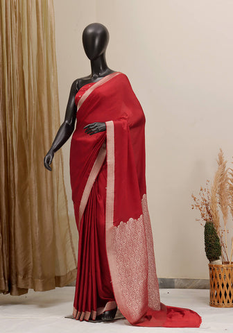 Chiffon Silk Banarasi Saree - Deep Red
