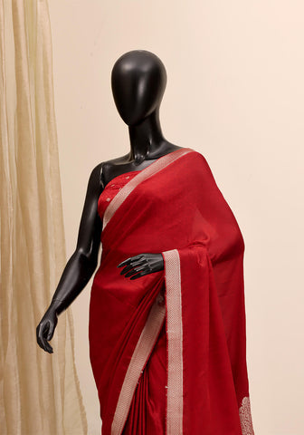 Chiffon Silk Banarasi Saree - Deep Red
