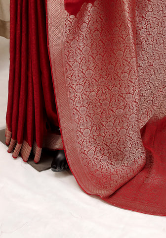 Chiffon Silk Banarasi Saree - Deep Red