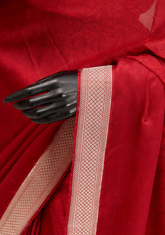 Chiffon Silk Banarasi Saree - Deep Red