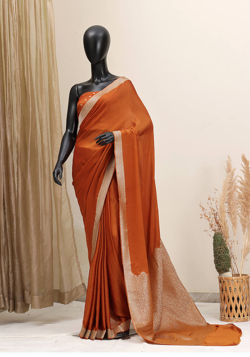 Chiffon Silk Banarasi Saree - Burnt Rust