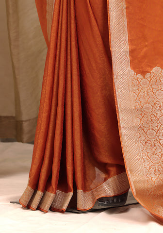 Chiffon Silk Banarasi Saree - Burnt Rust
