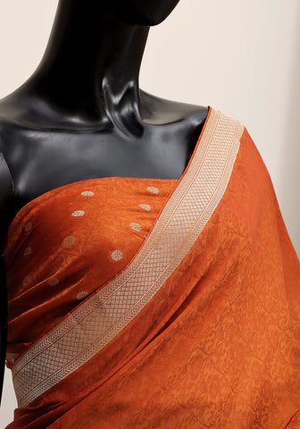 Chiffon Silk Banarasi Saree - Burnt Rust