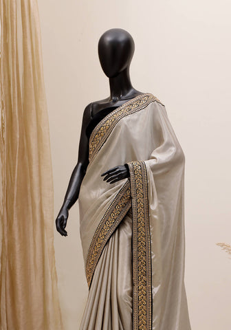 Designer Silk Saree - Silver Gold