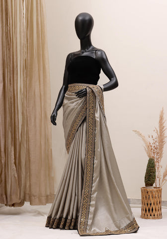 Designer Silk Saree - Silver Gold