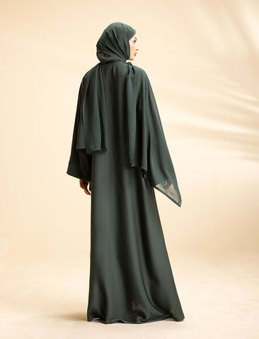 Green Jewel Front Open Embroidered Abaya – Bottle Green