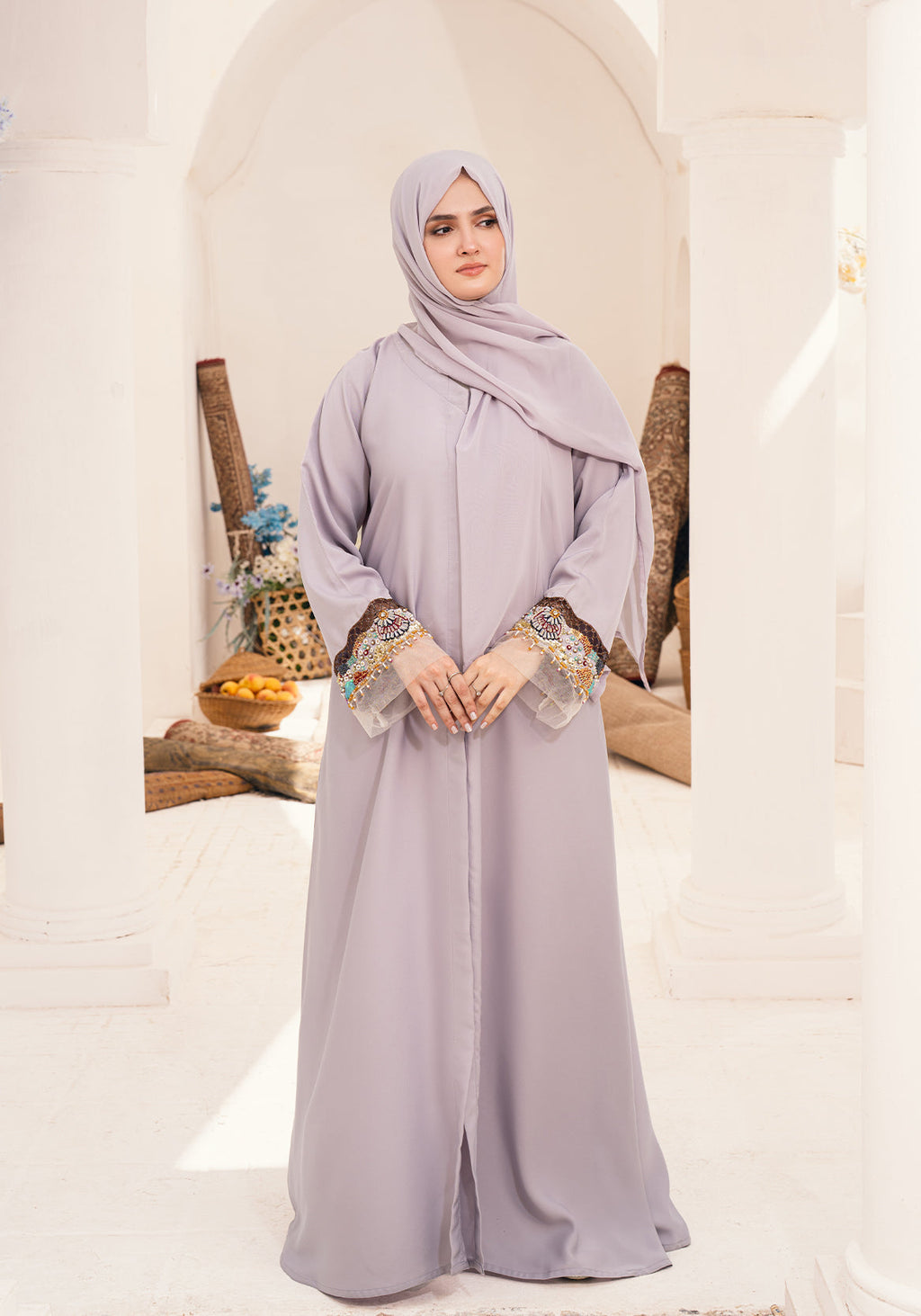 NASMAH EMBELLISHED ABAYA- LIGHT LILAC