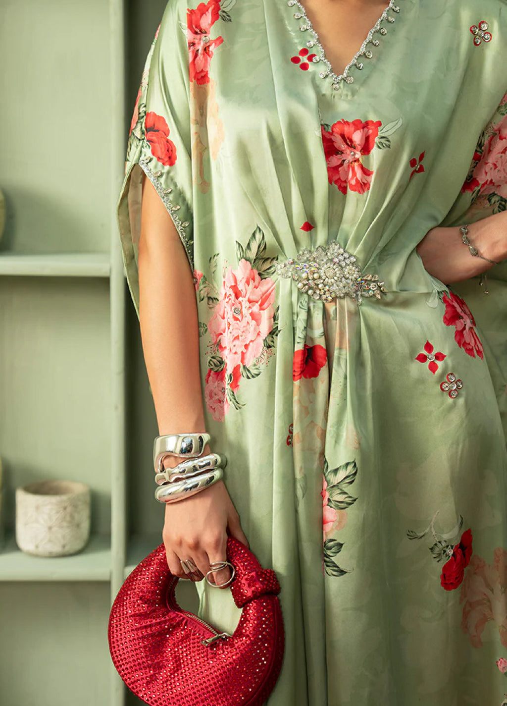 Celeste by Imrozia Pret Hand work Shamooz Silk Kaftaan