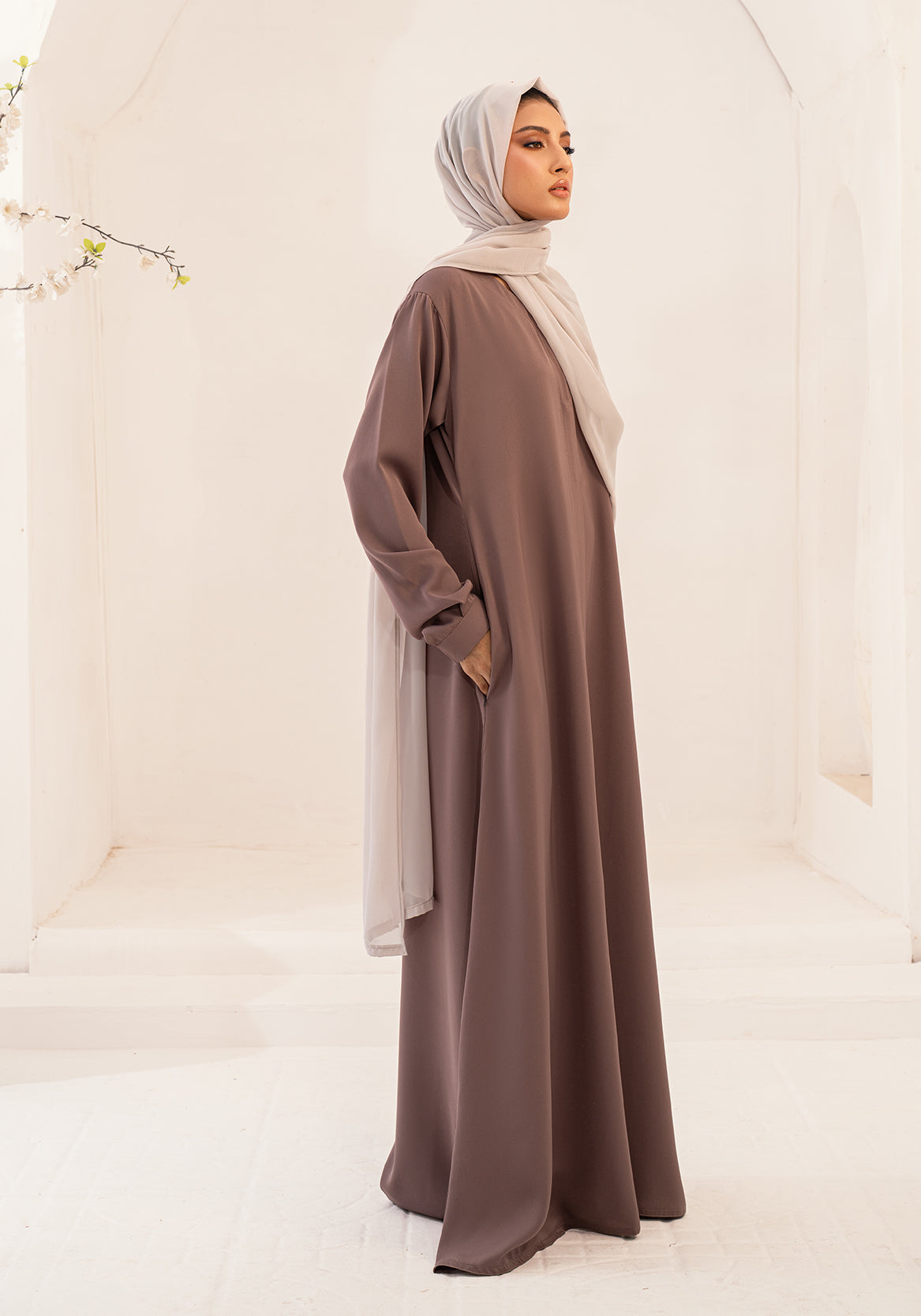 RIMAAL FRONT OPEN ABAYA - COFFEE