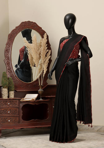 Ajrak Patchwork Saree - Black