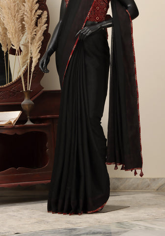 Ajrak Patchwork Saree - Black