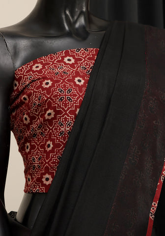 Ajrak Patchwork Saree - Black