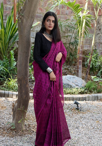 Block Print Saree - Pink