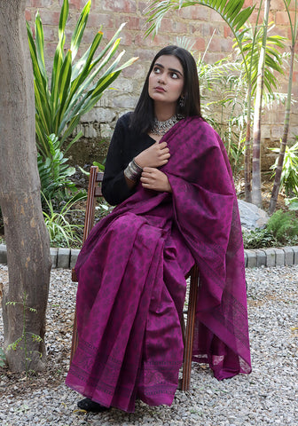 Block Print Saree - Pink