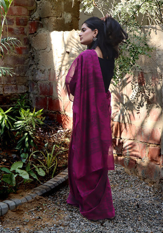 Block Print Saree - Pink