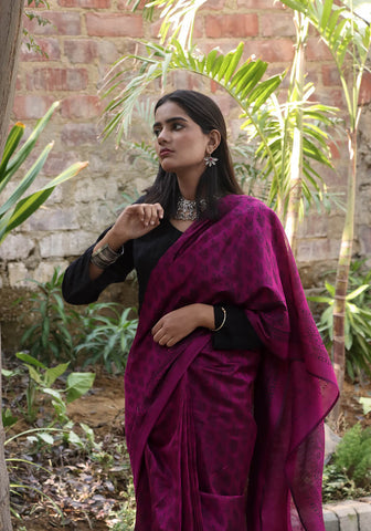 Block Print Saree - Pink