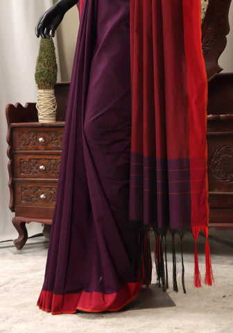 Cotton Silk Saree - Purple & Maroon