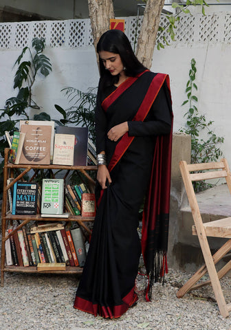 Cotton Silk Saree - Black & Maroon
