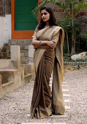 Cotton Silk Saree - Brown