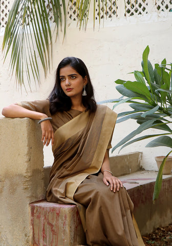 Cotton Silk Saree - Brown