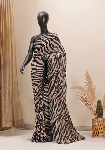 Stone Work Saree - Black & Beige