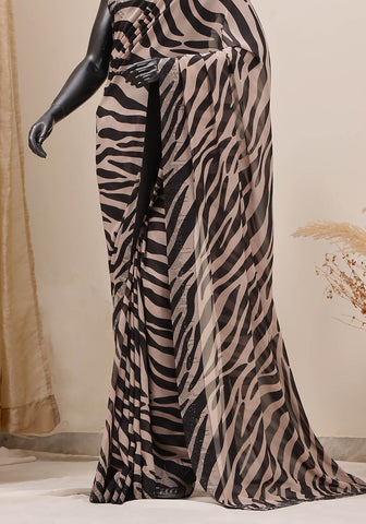 Stone Work Saree - Black & Beige