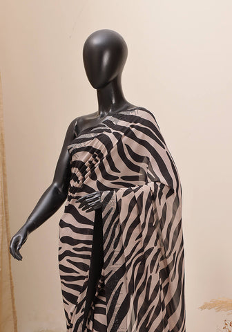 Stone Work Saree - Black & Beige