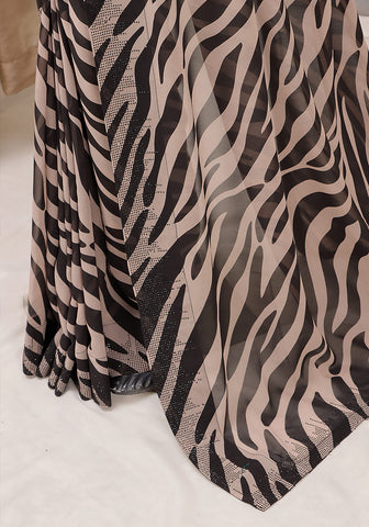 Stone Work Saree - Black & Beige
