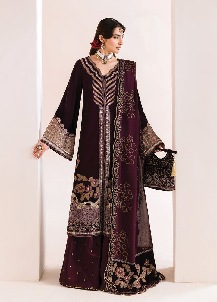 Makhmal by Alizeh Fashion Unstitched Luxury Velvet Embroidered 3 Piece Suits AFB25MV AF-VLT-2221-MEHREE - Festive Collection