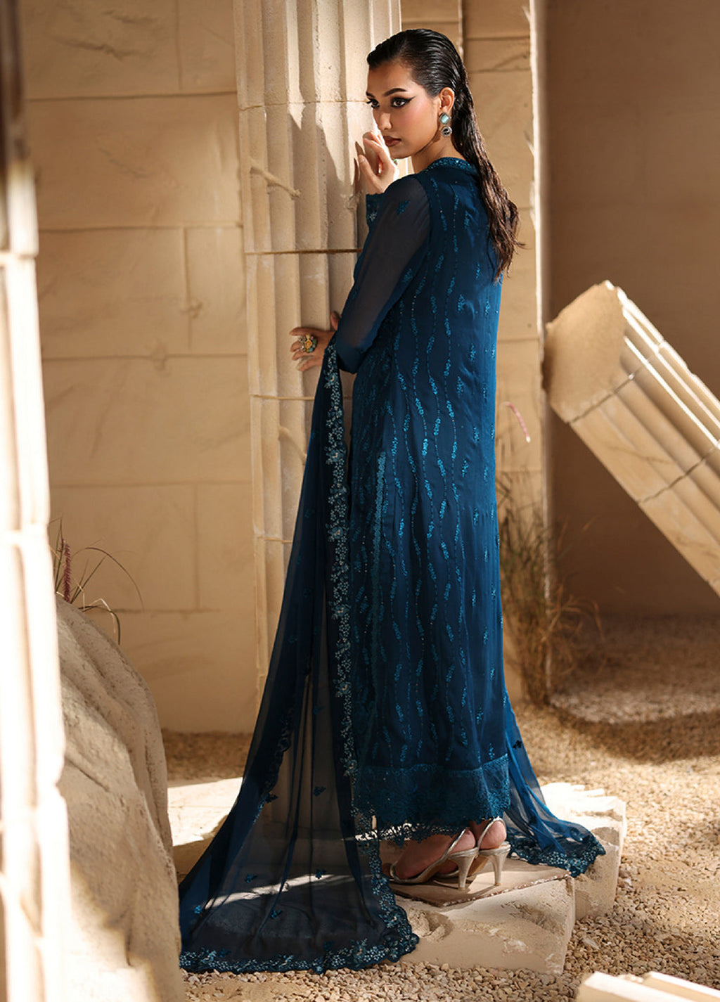 Luxe by Azure  Chiffon Embroidered Suits 3 Piece AZ25LF Celeste - Festive Collection