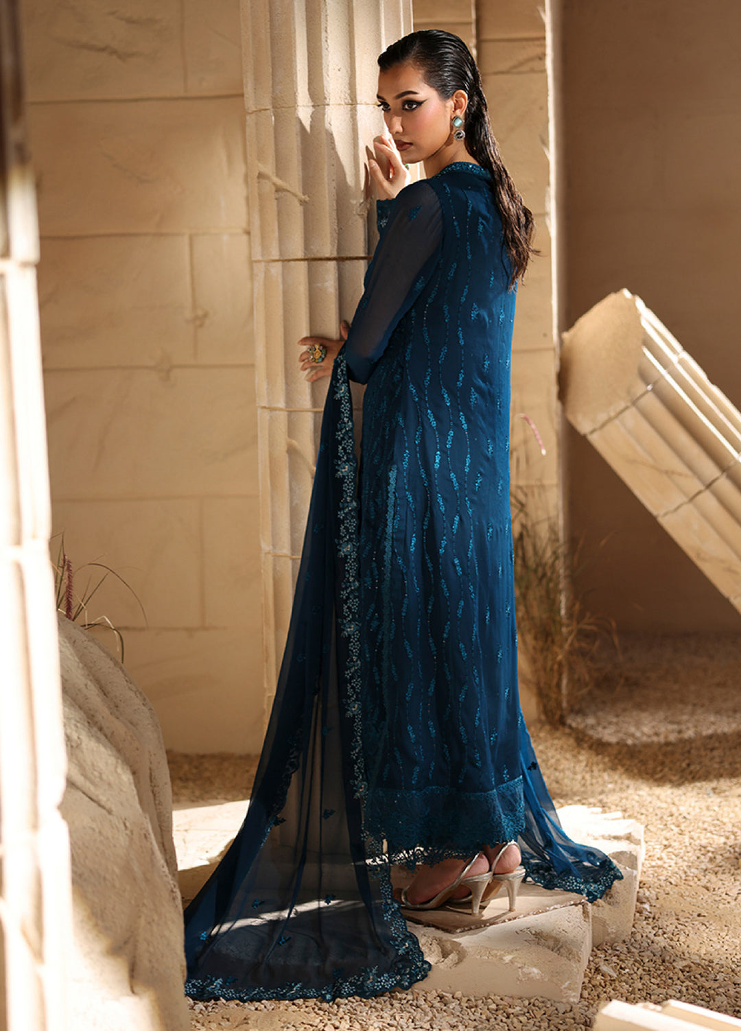 Luxe by Azure  Chiffon Embroidered Suits 3 Piece AZ25LF Celeste - Festive Collection