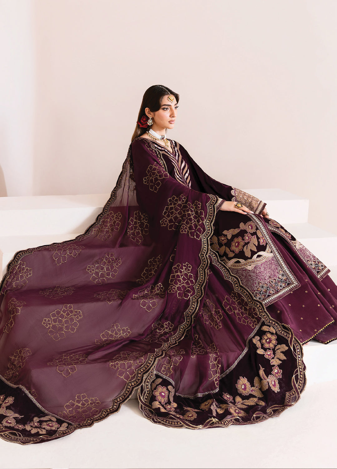 Makhmal by Alizeh Fashion Unstitched Luxury Velvet Embroidered 3 Piece Suits AFB25MV AF-VLT-2221-MEHREE - Festive Collection