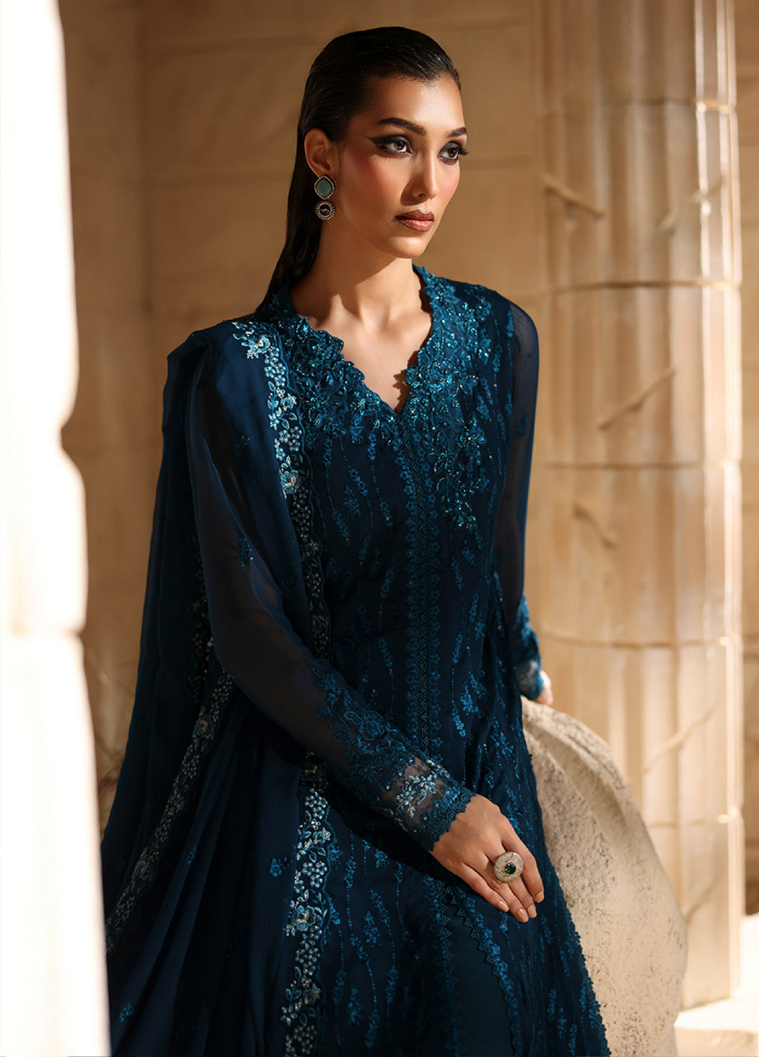 Luxe by Azure  Chiffon Embroidered Suits 3 Piece AZ25LF Celeste - Festive Collection