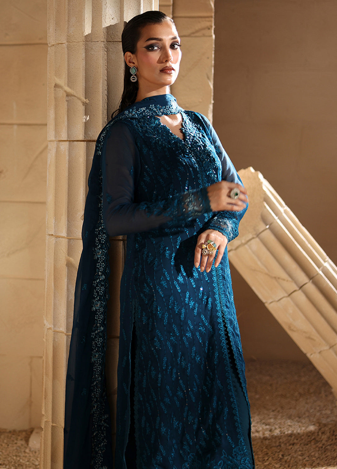 Luxe by Azure  Chiffon Embroidered Suits 3 Piece AZ25LF Celeste - Festive Collection