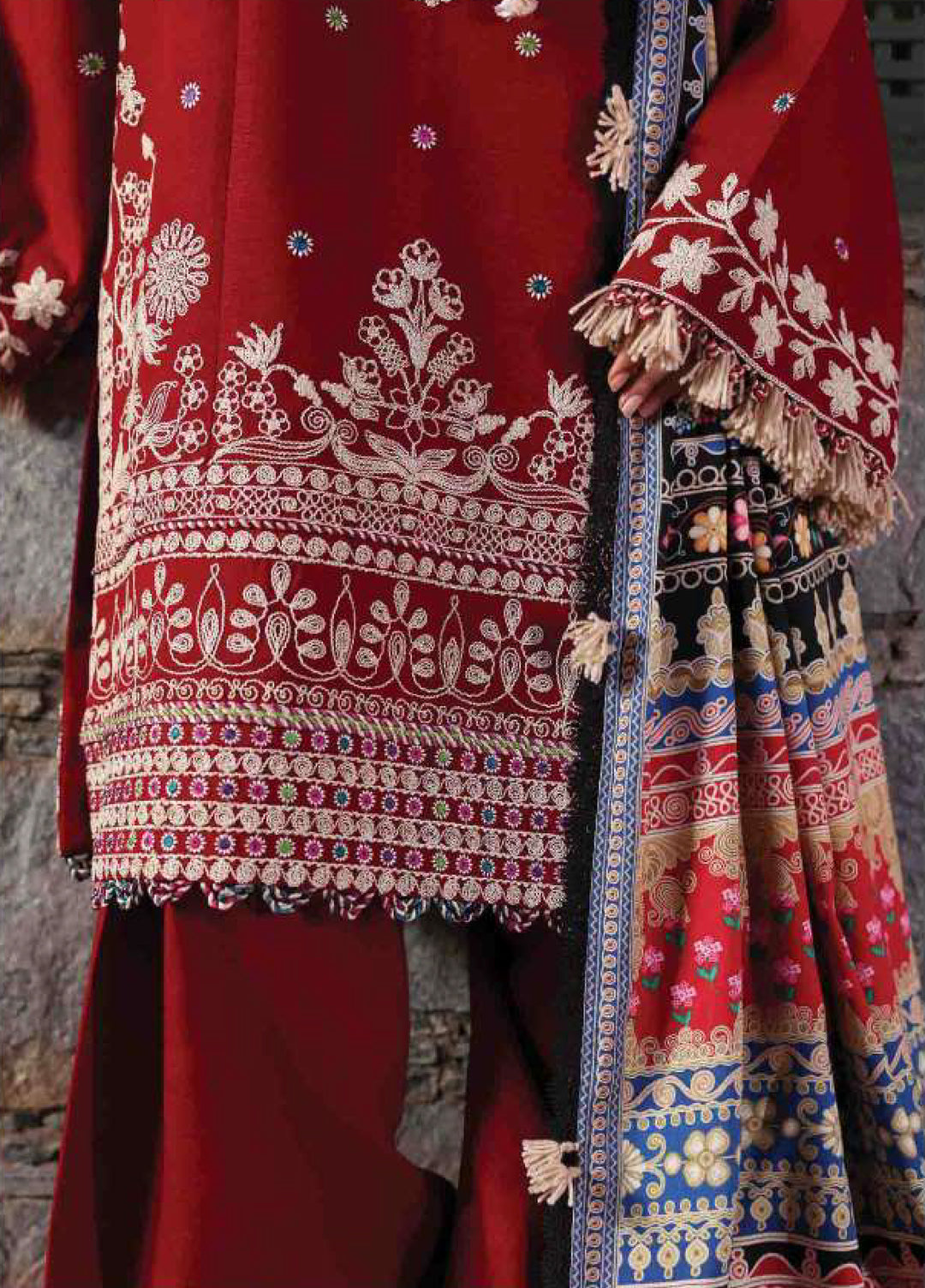 Amaris by Republic Womenswear stitched Luxury Shawl Karandi Embroidered Suits 3 Piece