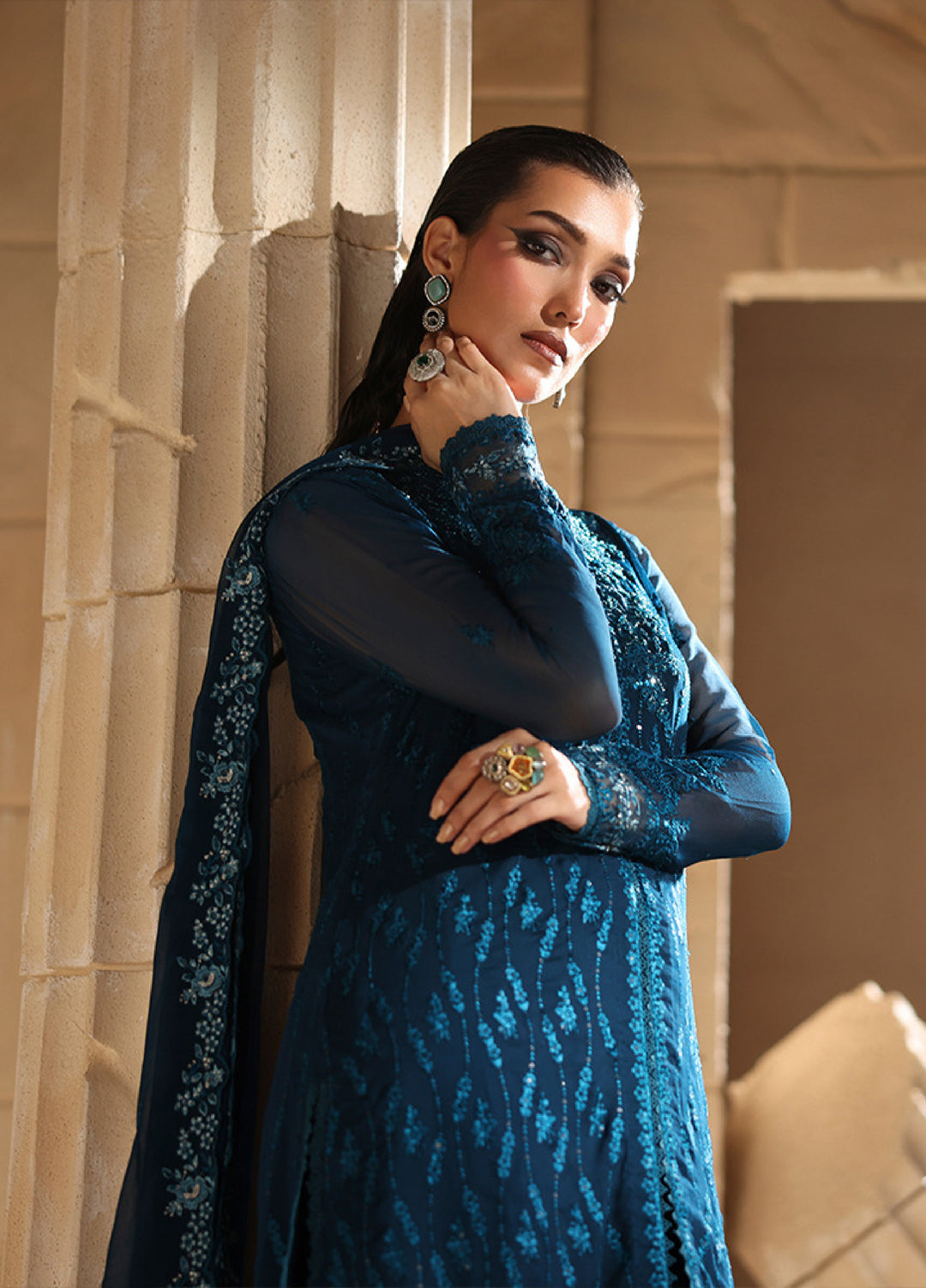 Luxe by Azure  Chiffon Embroidered Suits 3 Piece AZ25LF Celeste - Festive Collection