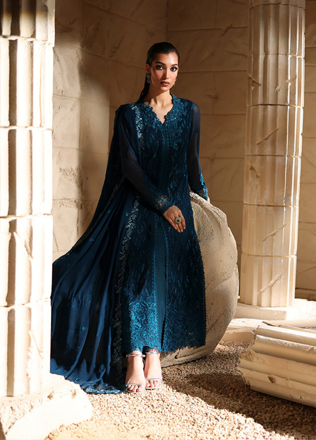 Luxe by Azure  Chiffon Embroidered Suits 3 Piece AZ25LF Celeste - Festive Collection