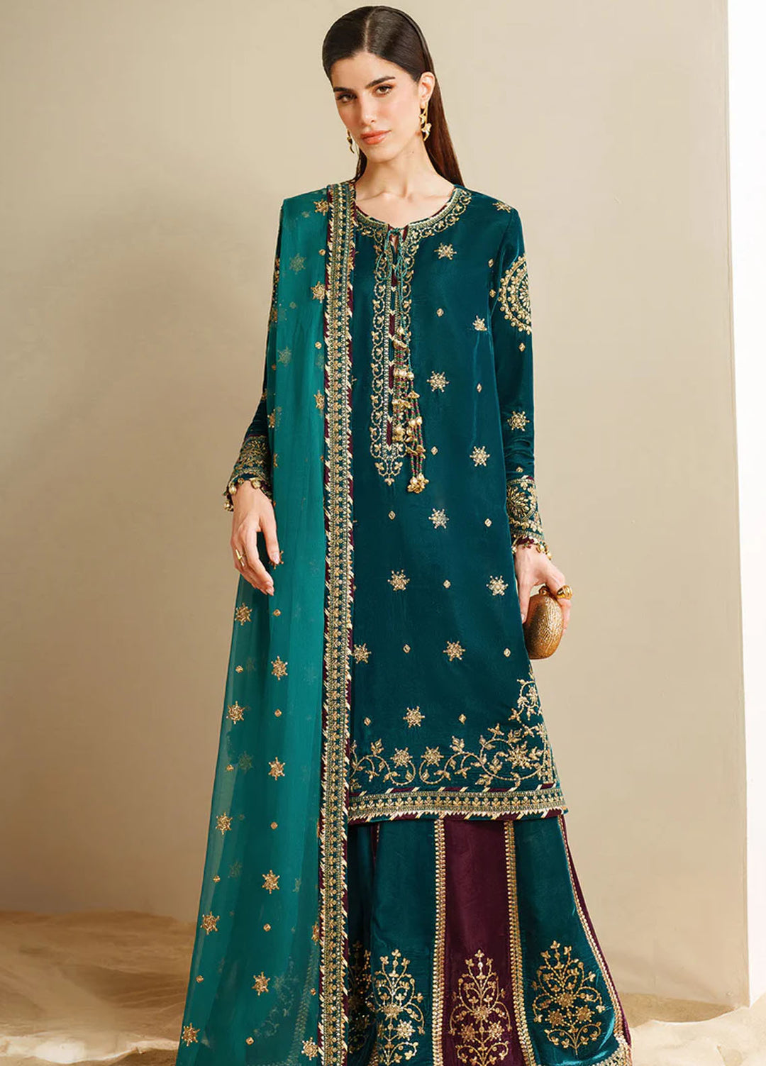 Velvet Vogue by Jazmin Embroidered Velvet Suits 3 Piece
