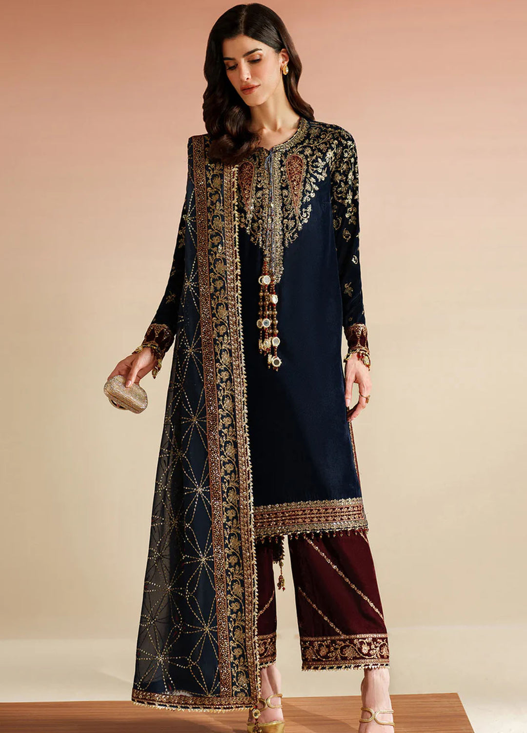 Velvet Vogue by Jazmin Embroidered Velvet Suits 3 Piece
