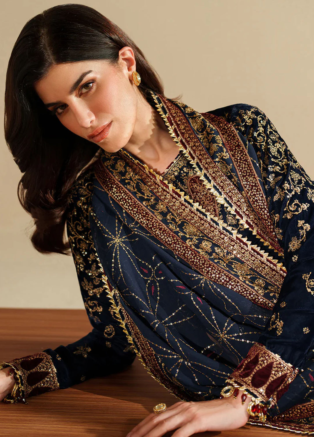 Velvet Vogue by Jazmin Embroidered Velvet Suits 3 Piece