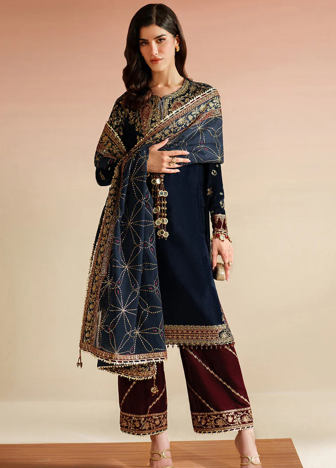 Velvet Vogue by Jazmin Embroidered Velvet Suits 3 Piece