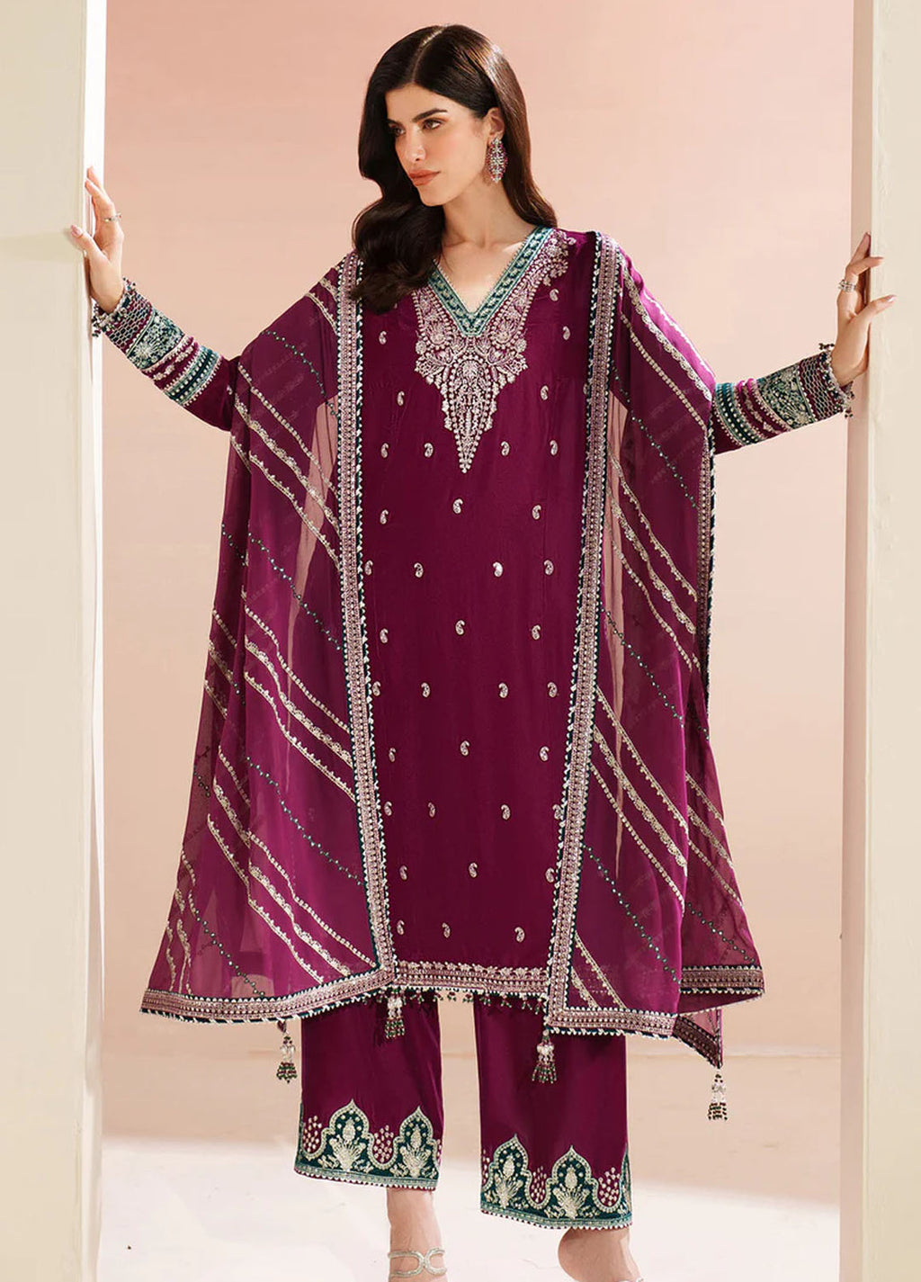 Velvet Vogue by Jazmin Embroidered Velvet Suits 3 Piece