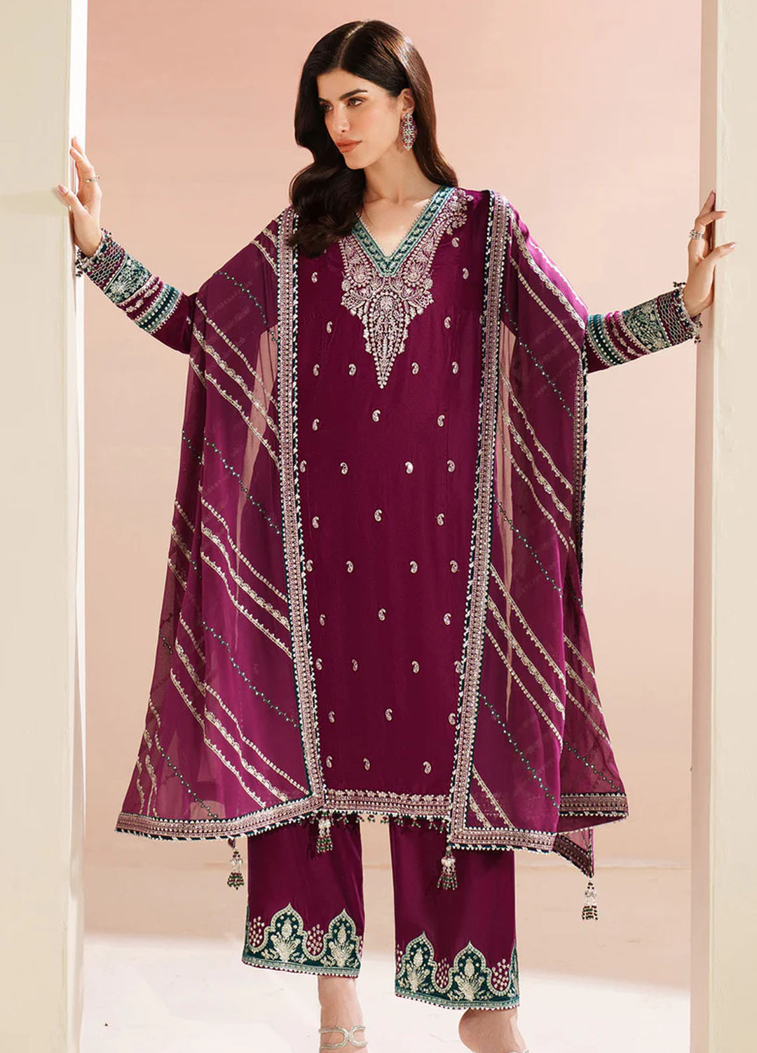 Velvet Vogue by Jazmin Embroidered Velvet Suits 3 Piece