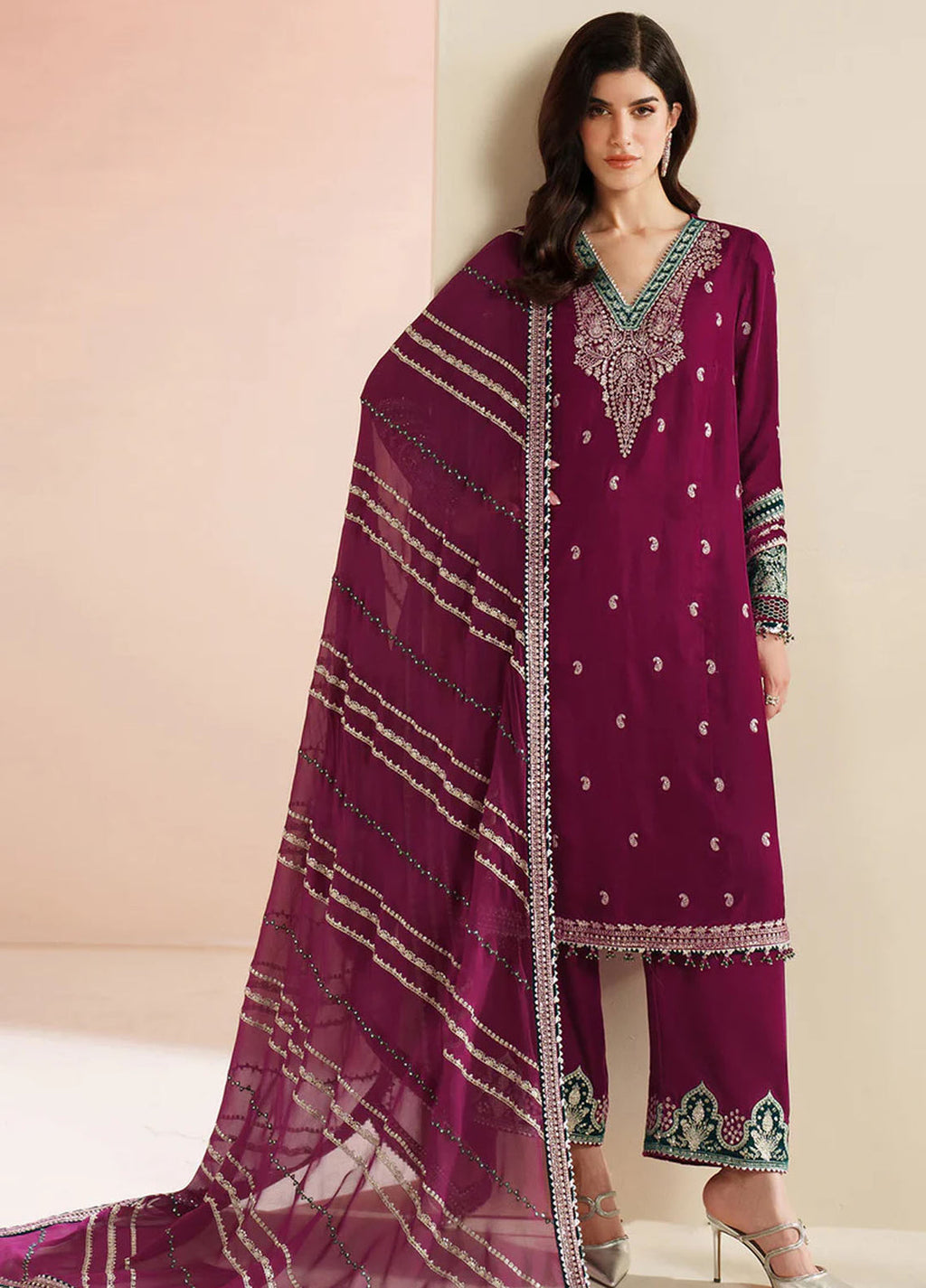 Velvet Vogue by Jazmin Embroidered Velvet Suits 3 Piece