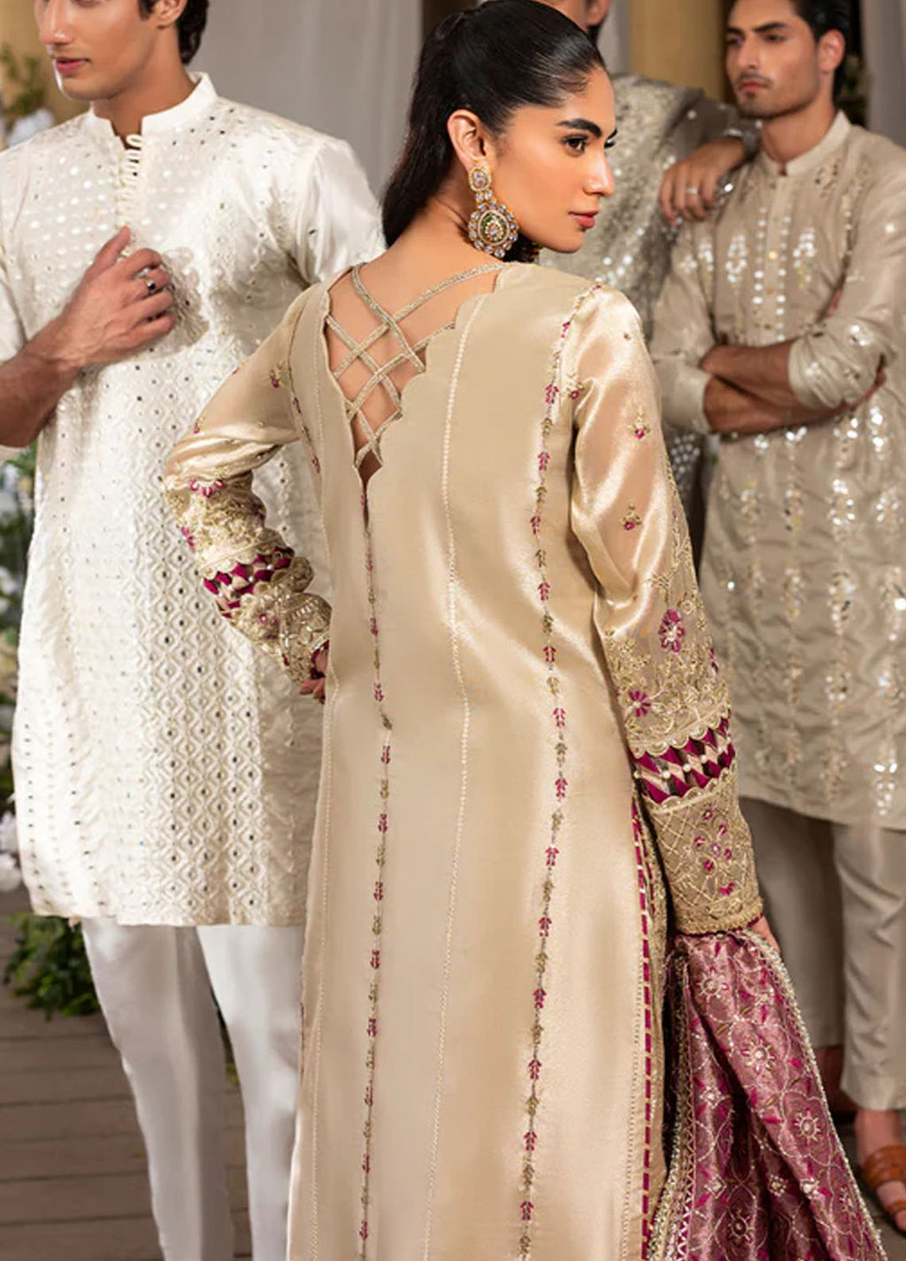 Sahane Embroidered Lama Tissue Suits