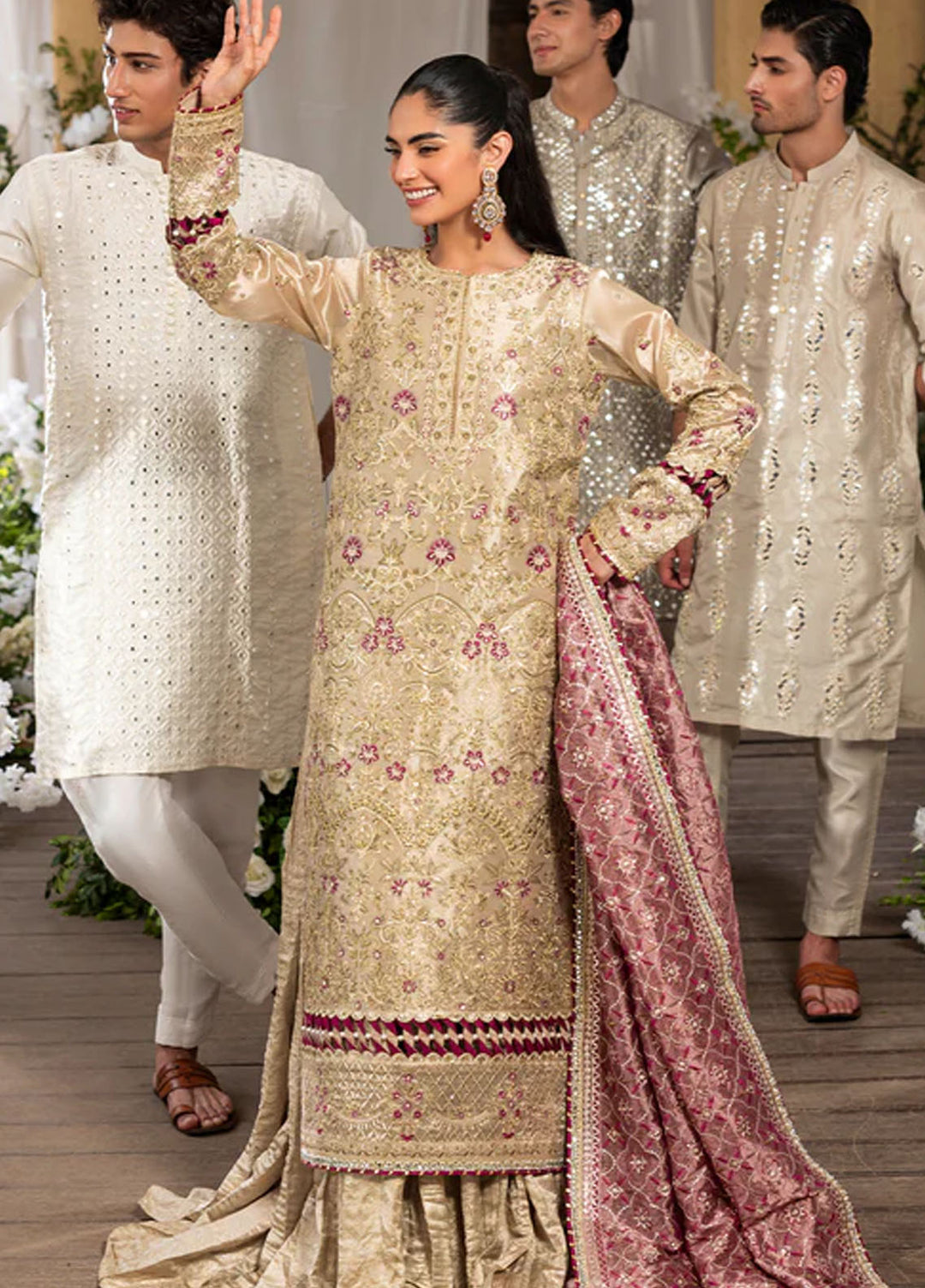 Sahane Embroidered Lama Tissue Suits