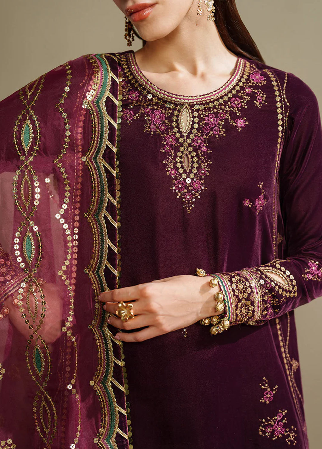 Velvet Vogue by Jazmin Embroidered Velvet Suits  3 Piece