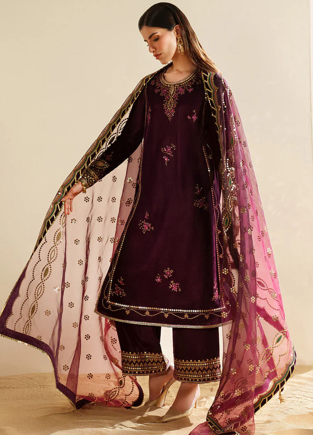 Velvet Vogue by Jazmin Embroidered Velvet Suits  3 Piece