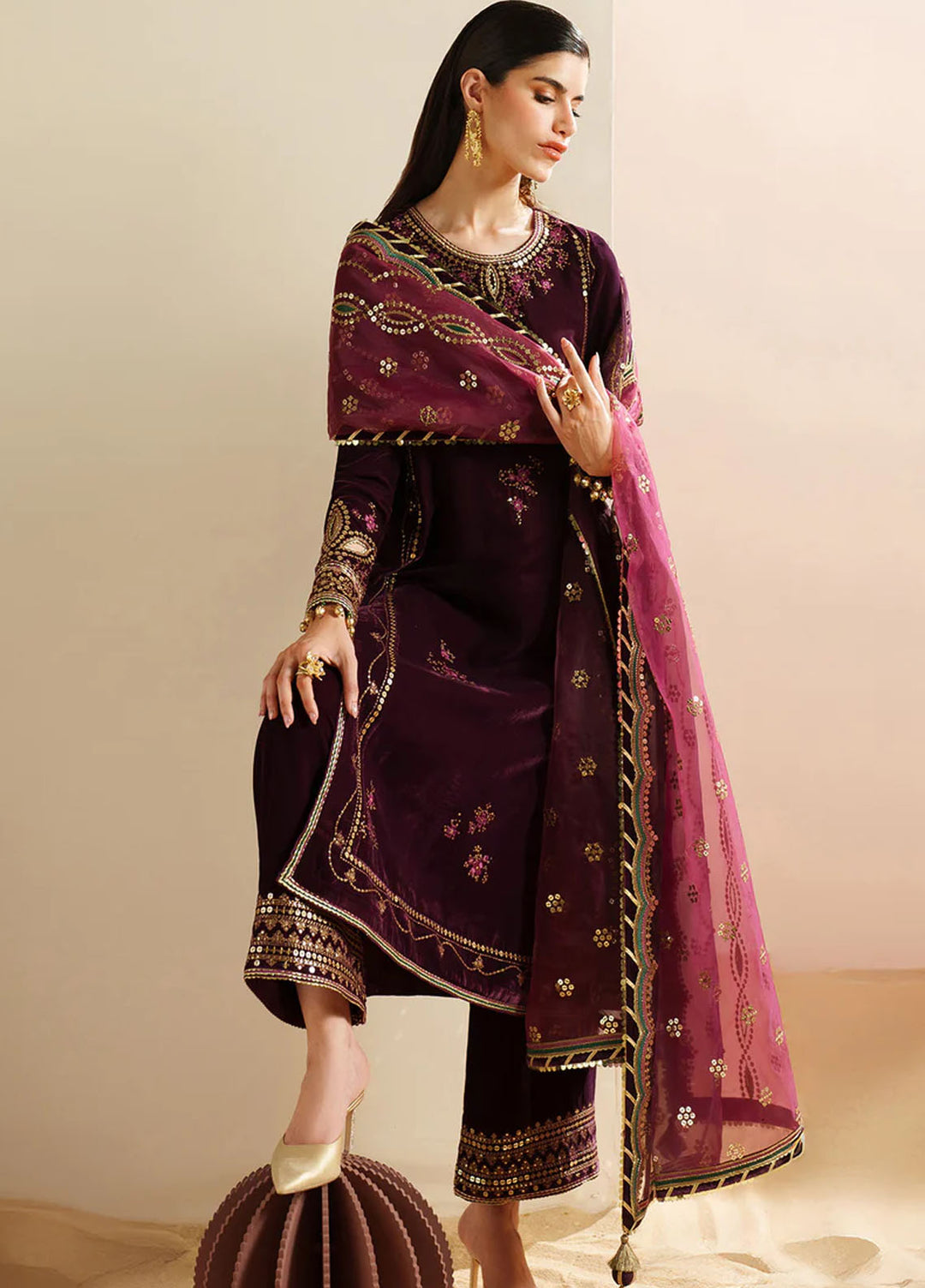 Velvet Vogue by Jazmin Embroidered Velvet Suits  3 Piece