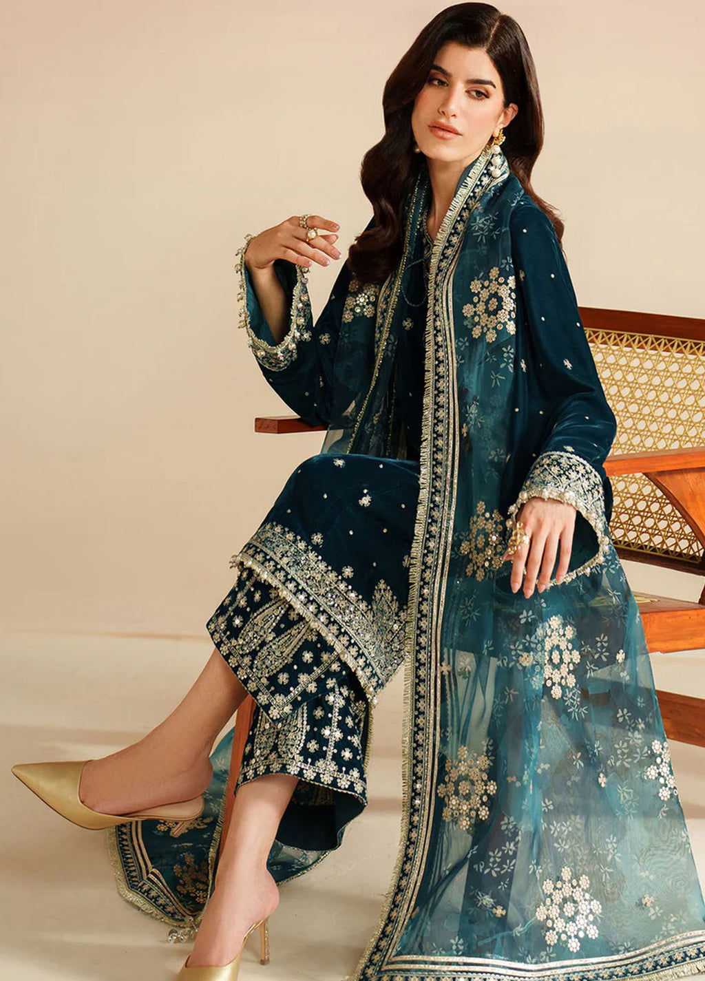 Velvet Vogue by Jazmin Embroidered Velvet Suits 3 Piece